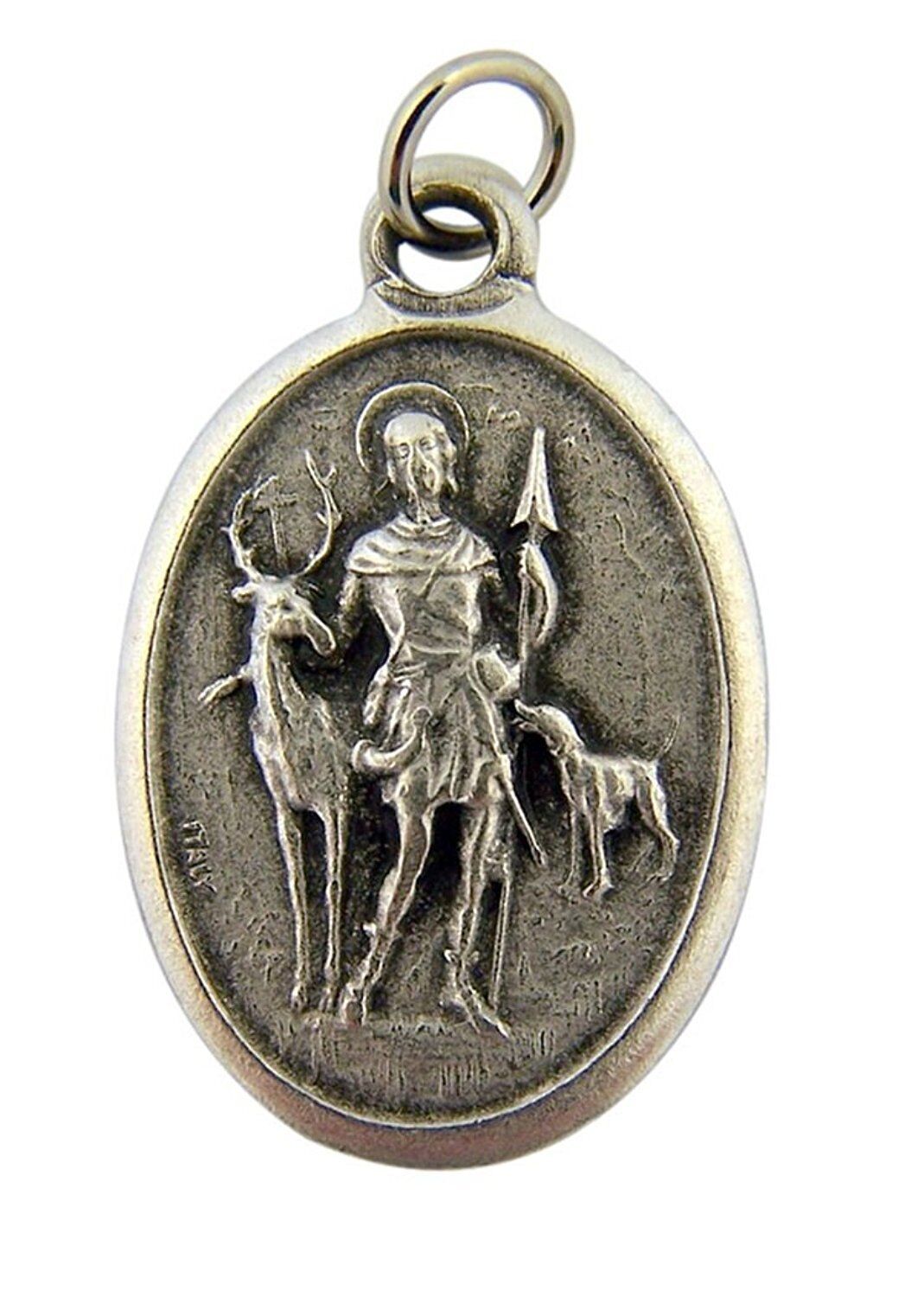 Silver Tone Saint St Hubert Patron of Hunters Medal, 1 Inch