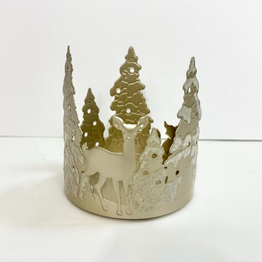 PartyLite Silver Winter Forest Scene Jar Candle Holder