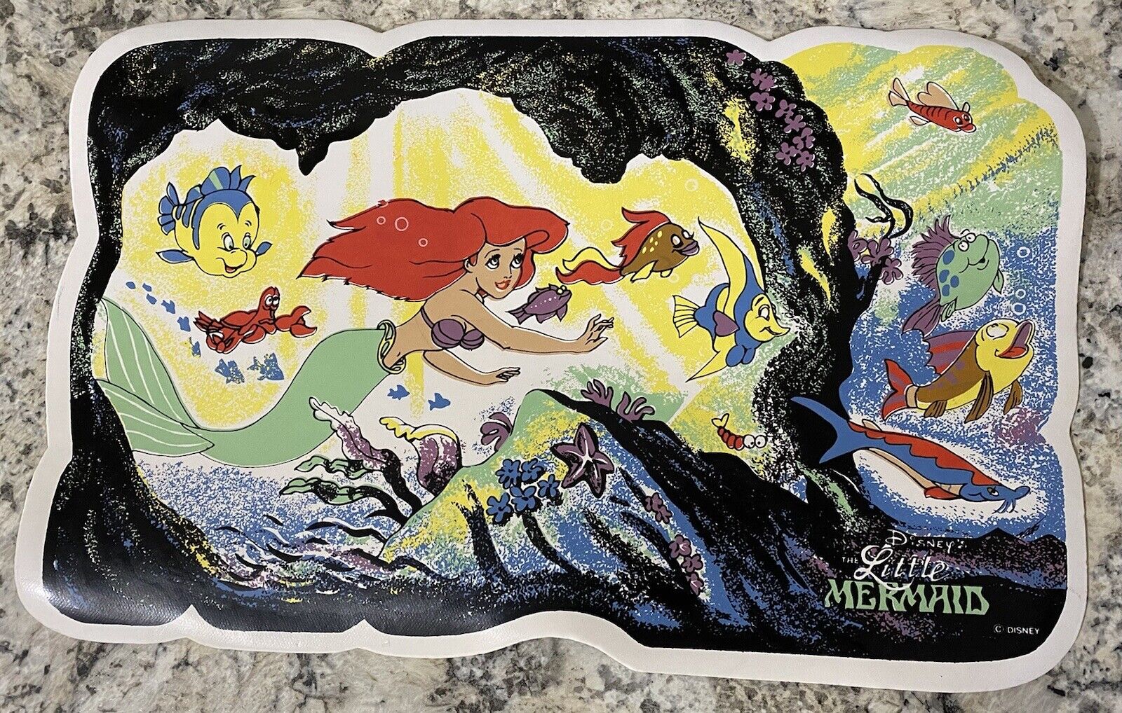 Vintage Walt Disney The Little Mermaid Vinyl Placemats Ariel Flounder