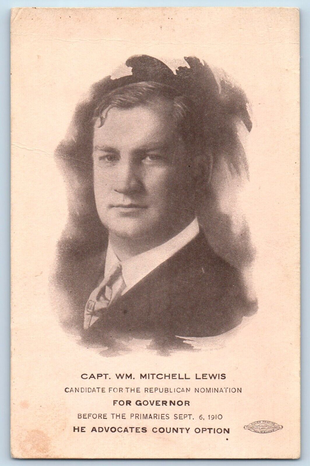 Capt WM Mitchell Lewis Postcard For Governors Political Advertising Rochester MN