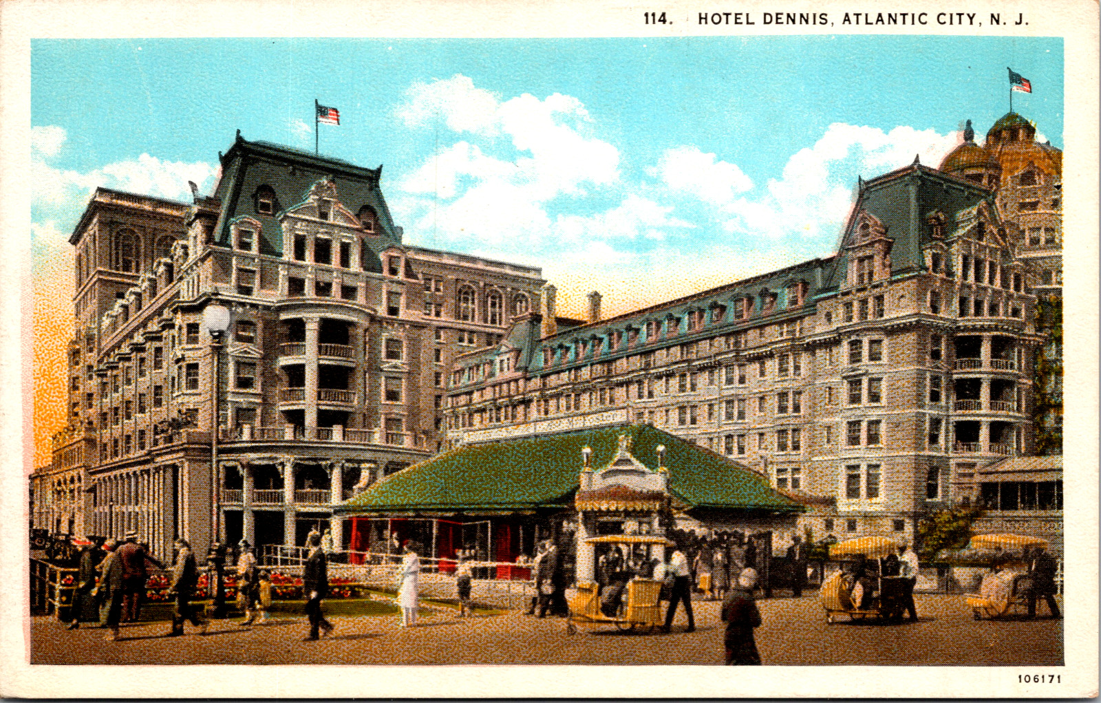 Vintage C. 1920s Hotel Dennis Street Scene Atlantic City New Jersey NJ Postcard 