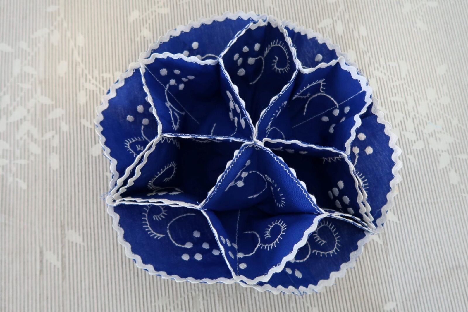 Vintage Royal Blue Embroidered Roll Keeper Bun Warmer Bread Cloth