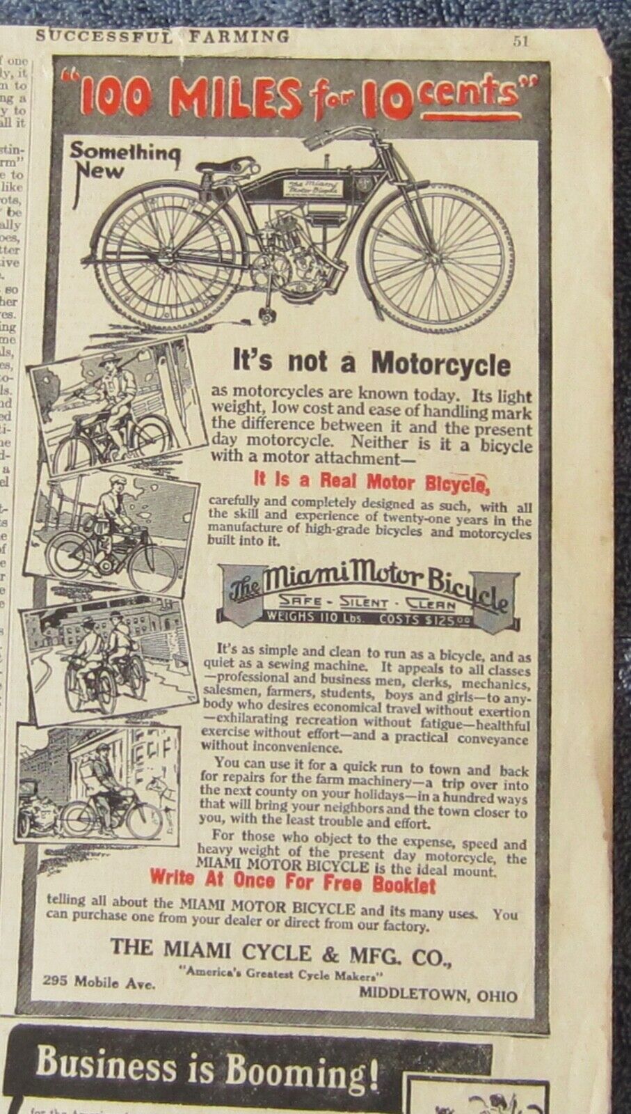 1915 Miami Motor Bicycle Vintage Ad \