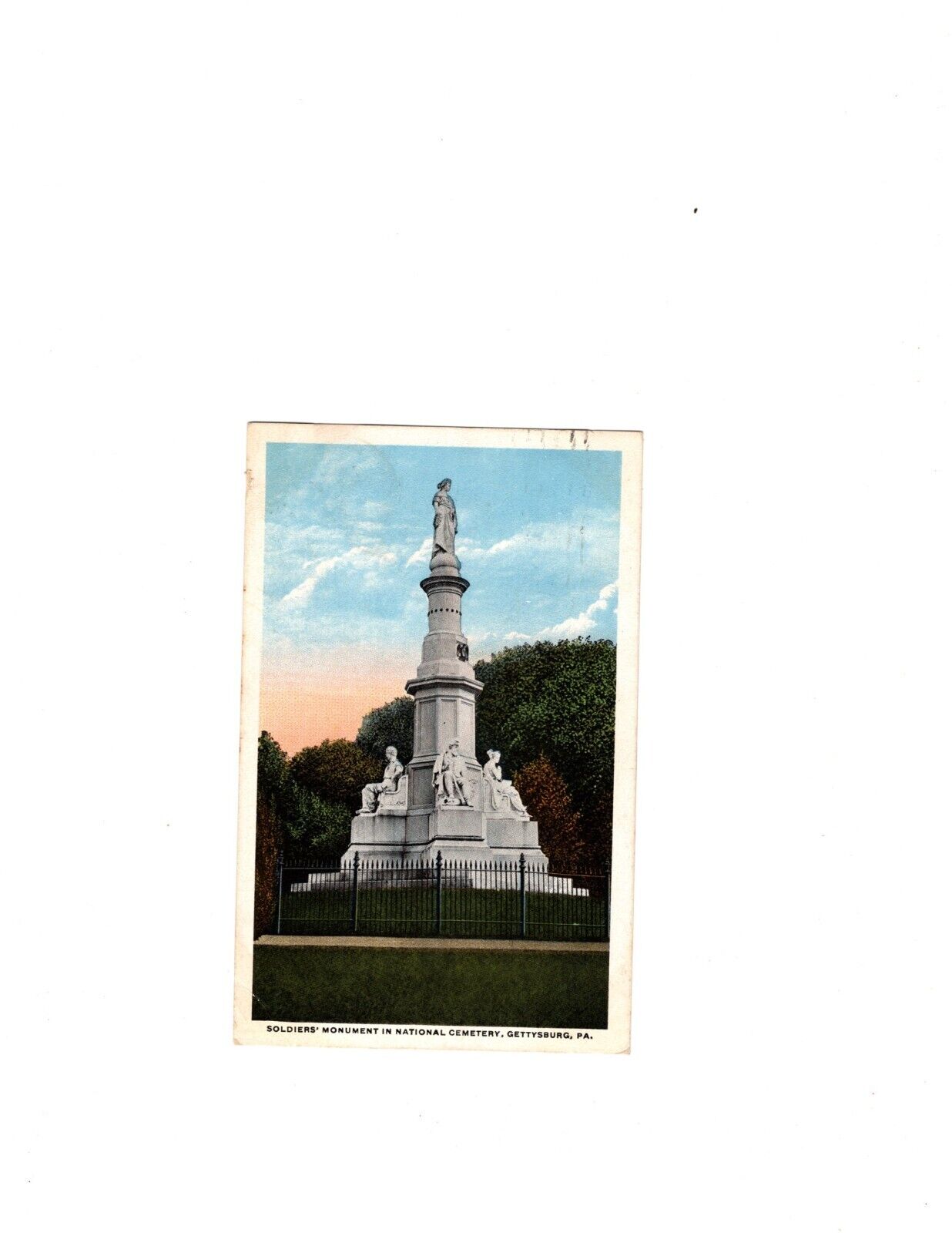 Gettysburg Pennsylvania Soldiers Monument Cemetery  PC Posted Postcard 1919