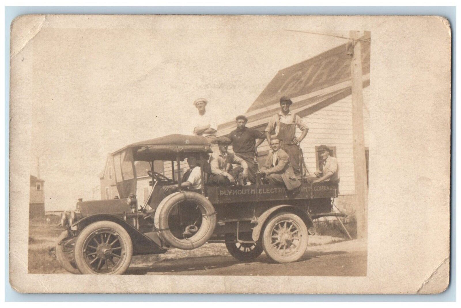 c1910's Plymouth Electric Light Company Truck Employees RPPC Photo Postcard