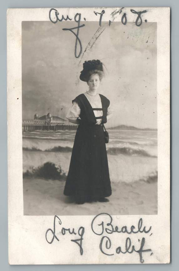 Forlorn Girl in Long Beach Photo Studio RPPC Antique Los Angeles California 1908