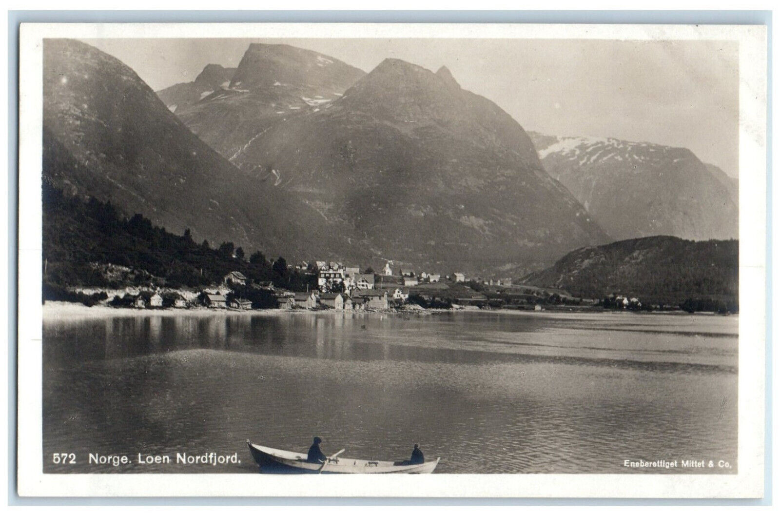 c1940\'s Boating Mountain Scene Loen Nordfjord Norway Vintage RPPC Photo Postcard