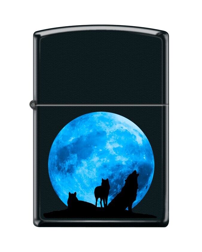 Zippo 9424, Howling Wolves and Moon, Black Matte Lighter