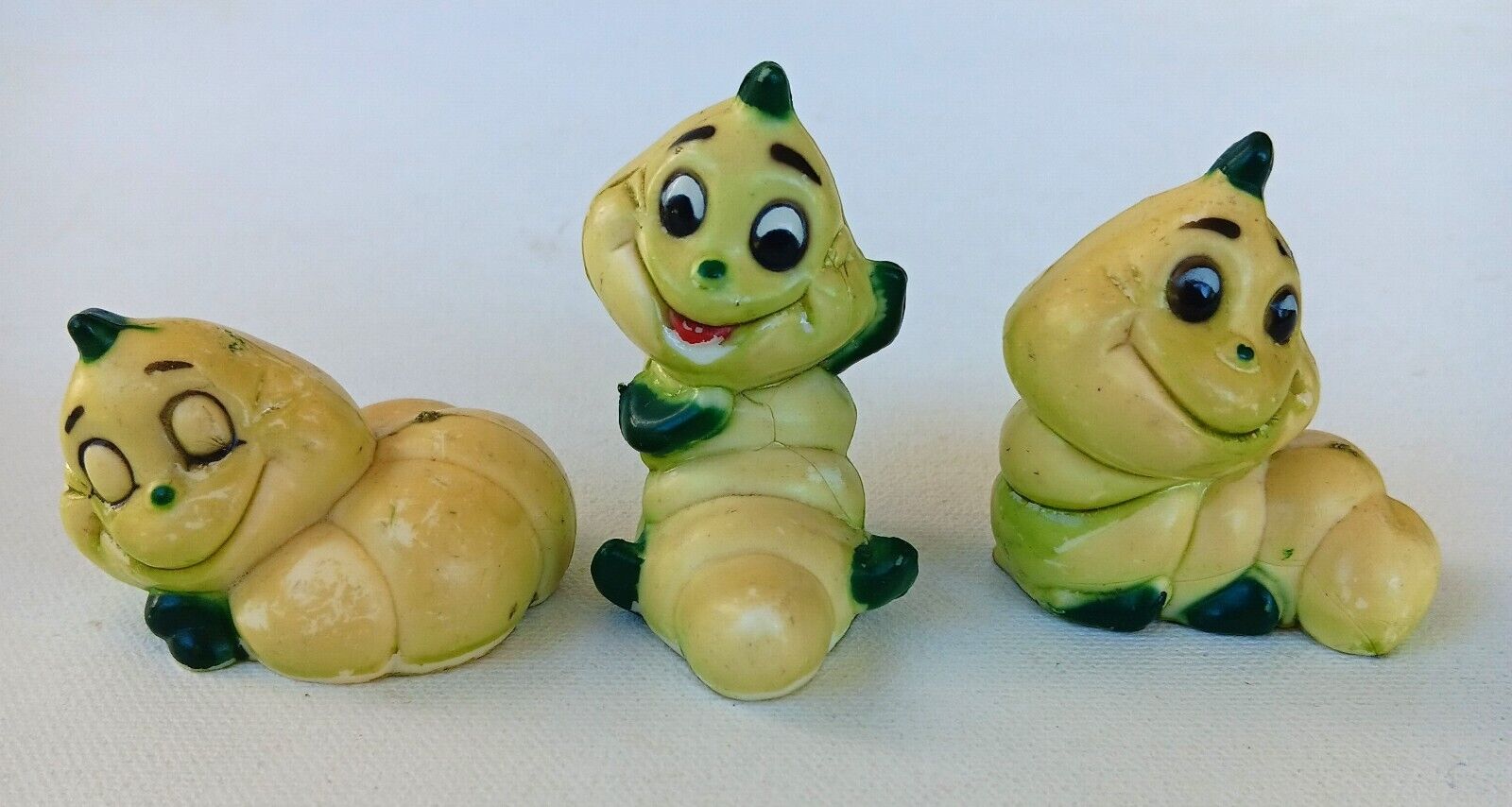 Set of 3 Caterpillar Figurines Hard Plastic Anthropomorphic Vintage