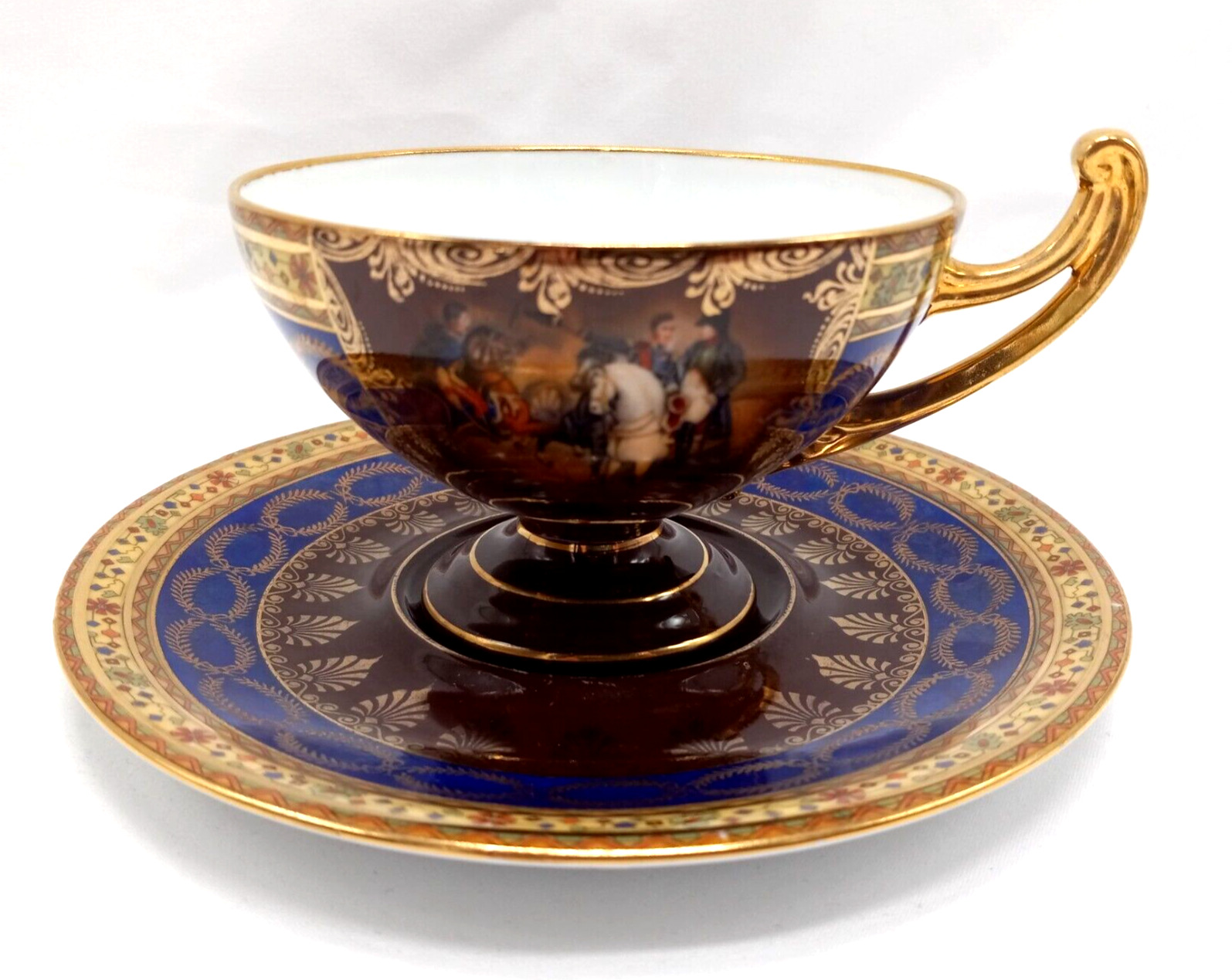 Carlsbad Fine Porcelain Tea Cup & Saucer Napoleon? White  Horse