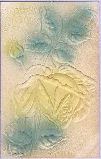 Birthday Wishes, Beautiful Heavily Embossed Pastel Yellow Tinted Post Card