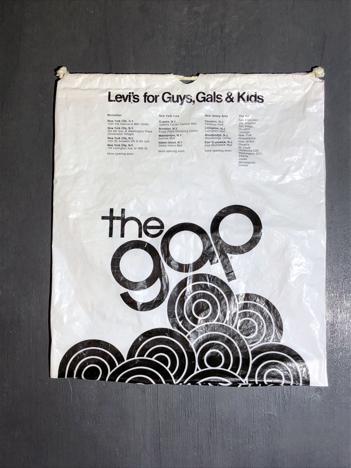The GAP | Vintage Drawstring Plastic Levi\'s Advertising Shopping Bag | 15\