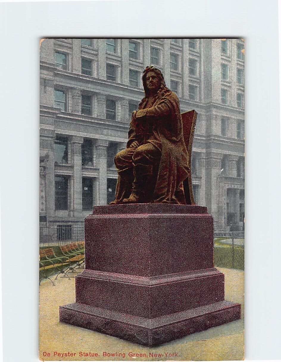 Postcard De Peyster Statue, Bowling Green, New York City, New York
