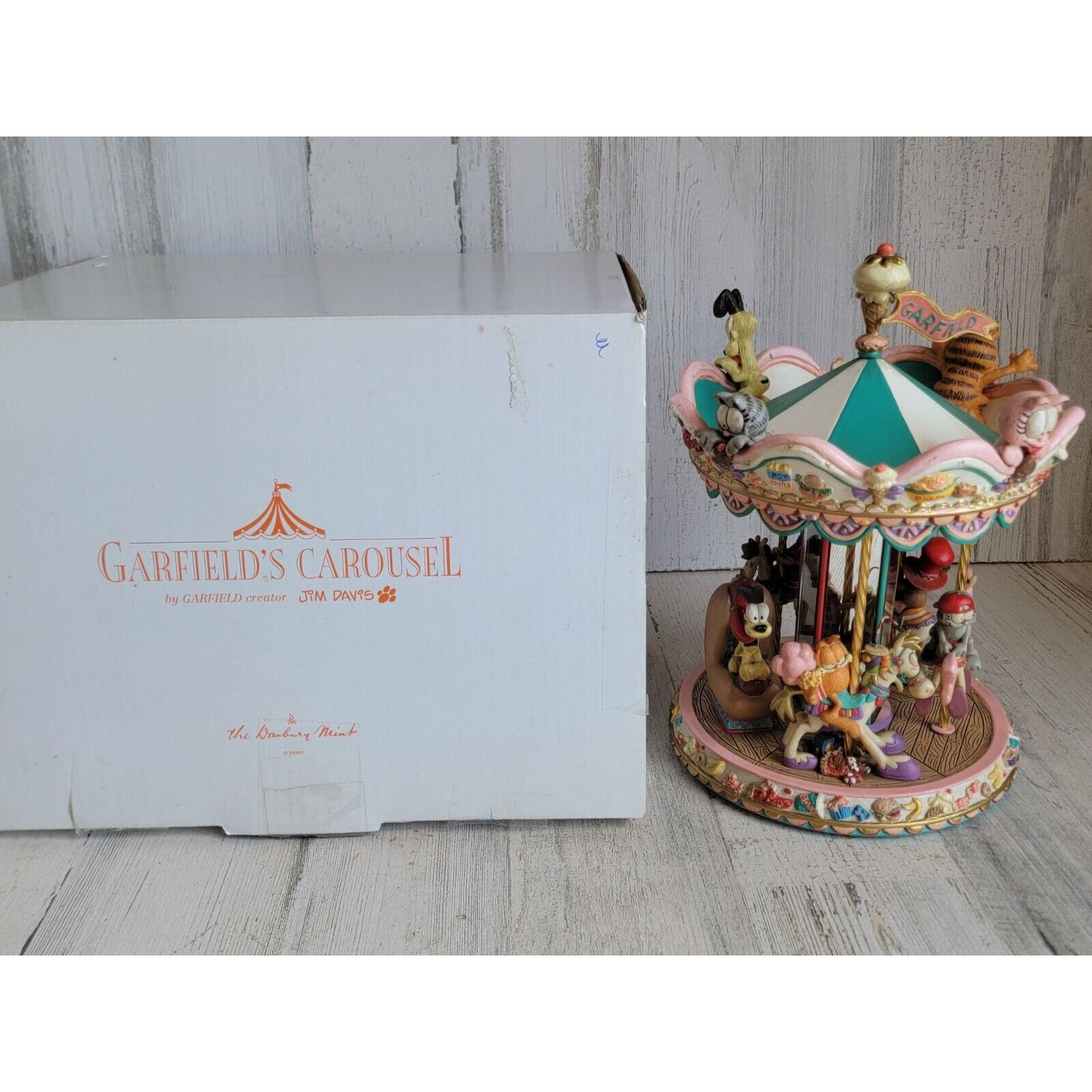Danbury Mint Garfield's Carousel Jim Davis paws village vintage