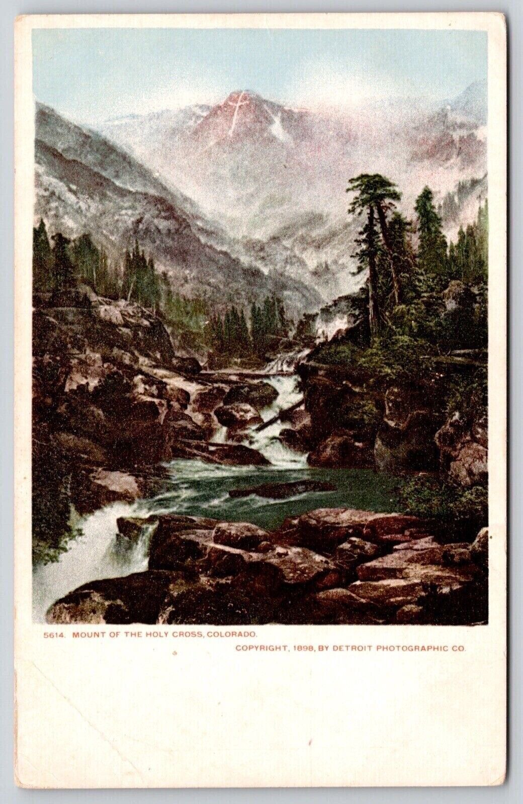Mount Holy Cross Colorado Snowcapped Mountain Forest Riverfront Vintage Postcard