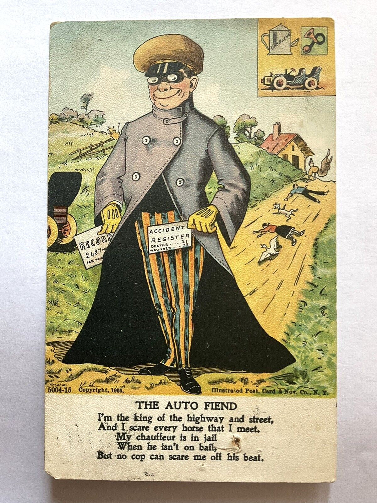 Antique Comic Postcard, The Auto Fiend, Nov. Co. 1906 Hunter, New York Mae Haner