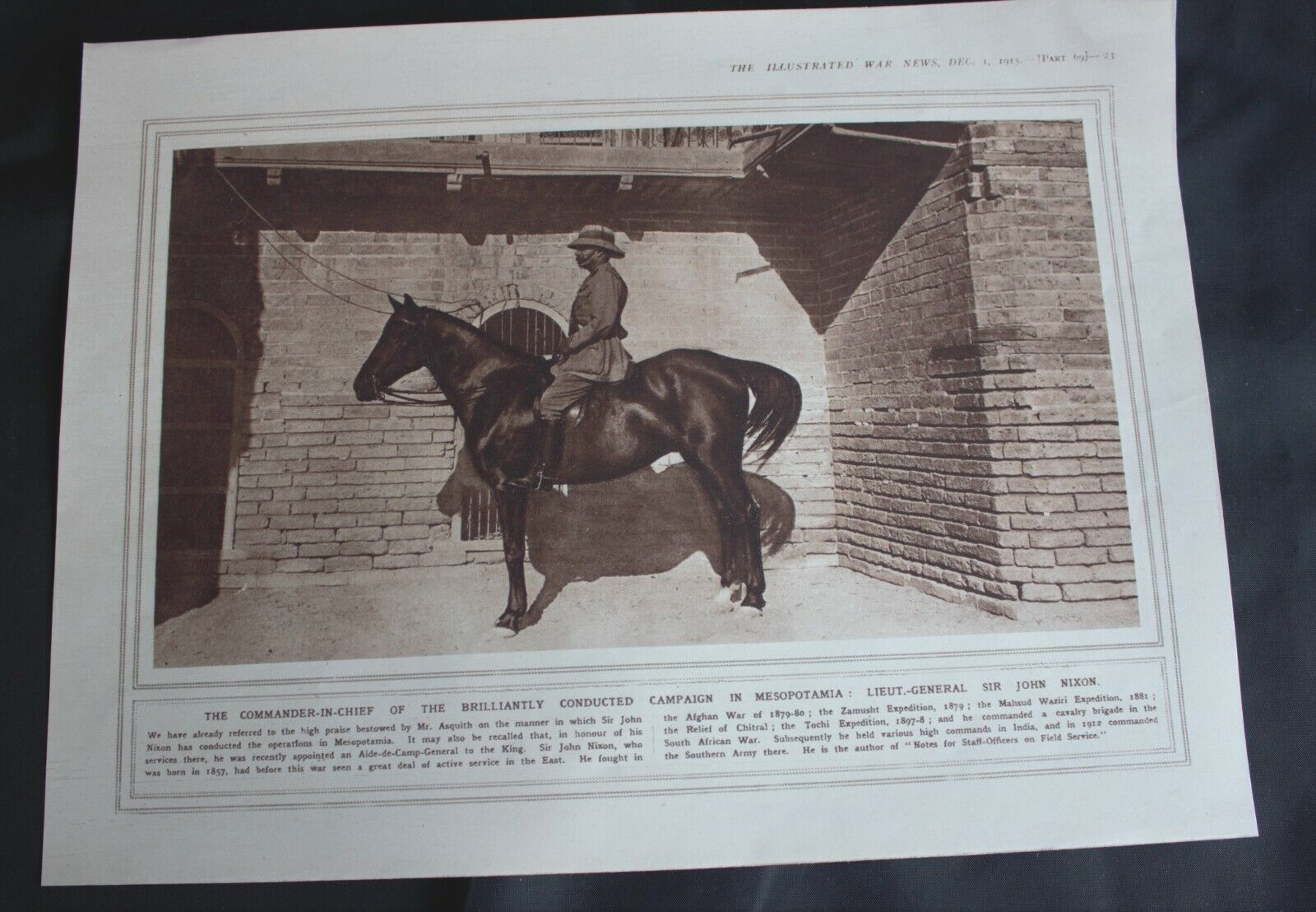 WWI Magazine print \'Sir John Nixon, Commander in Chief in Mesopotamia\' 10.5 x 8