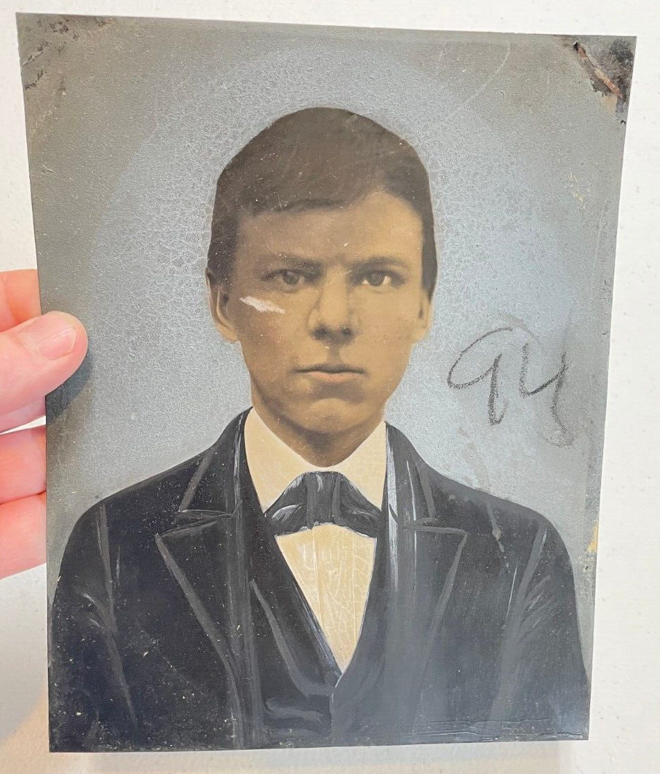 Antique Tintype? Ferrotype? Portrait Signed on Back 1800\'s Decor Primitive Rare