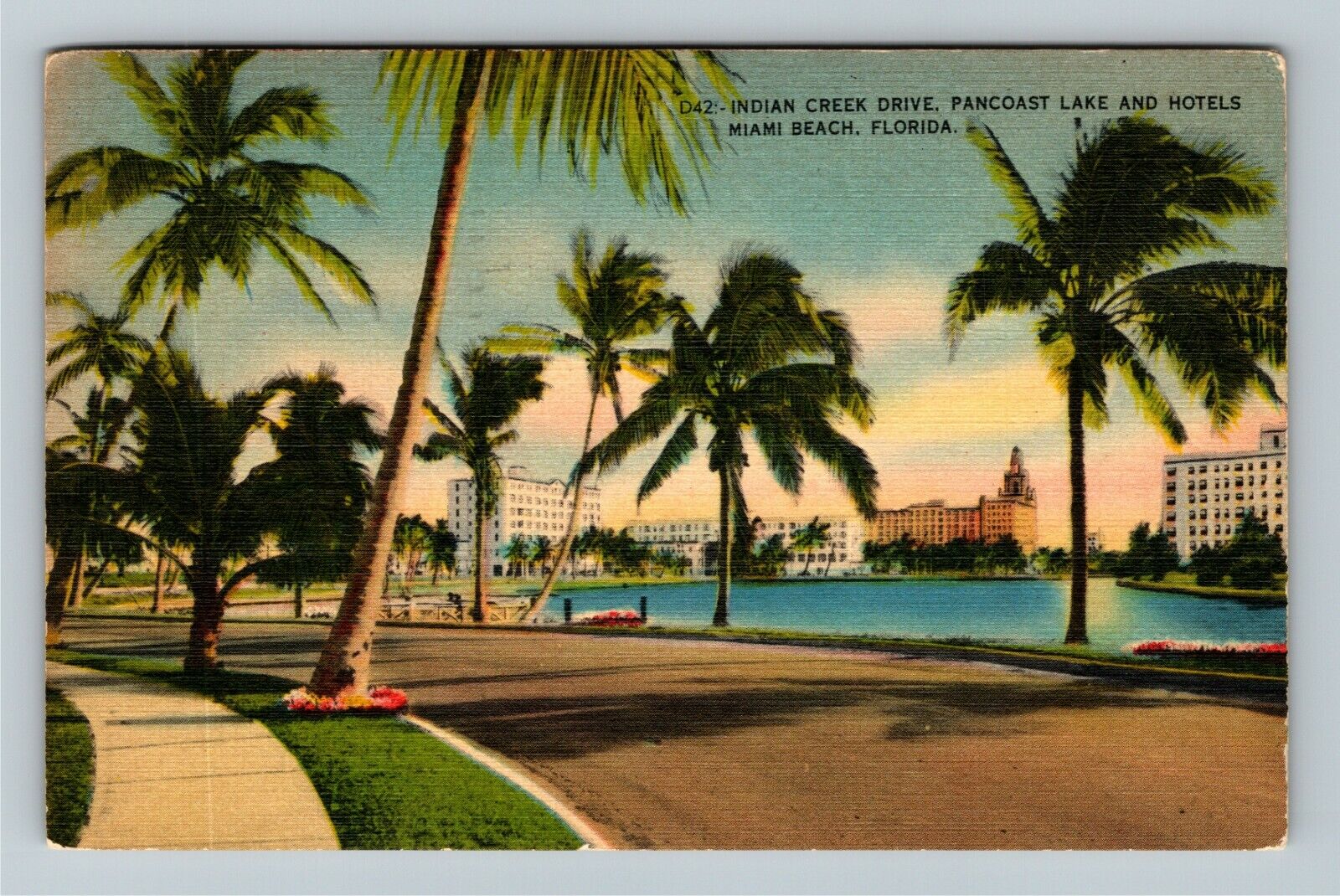 Miami, FL-Florida, Pancoast Lake, Waterfront Hotels, c1940 Vintage Postcard