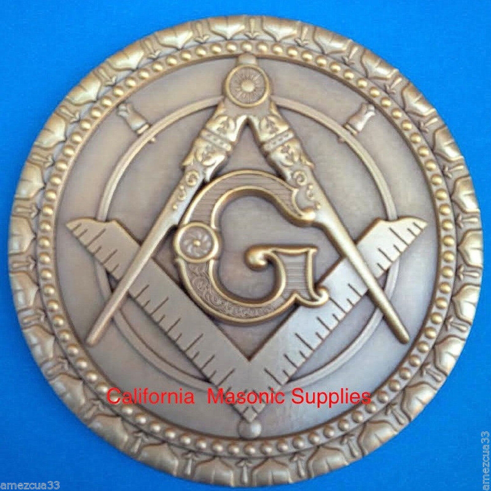Master Mason Antique Gold Heavy Auto Rear Emblem For Freemasons Around The World