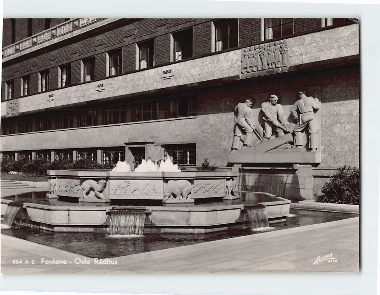 Postcard Fountain in Oslo City Hall Oslo Norway