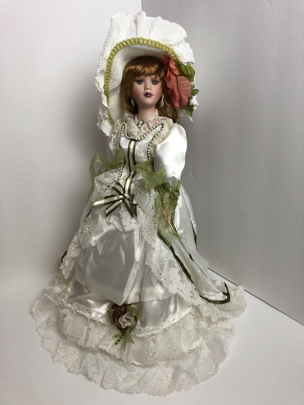 The Anastasia Collection GWYNETH 19” Tall Porcelain Doll Green Cream with Stand