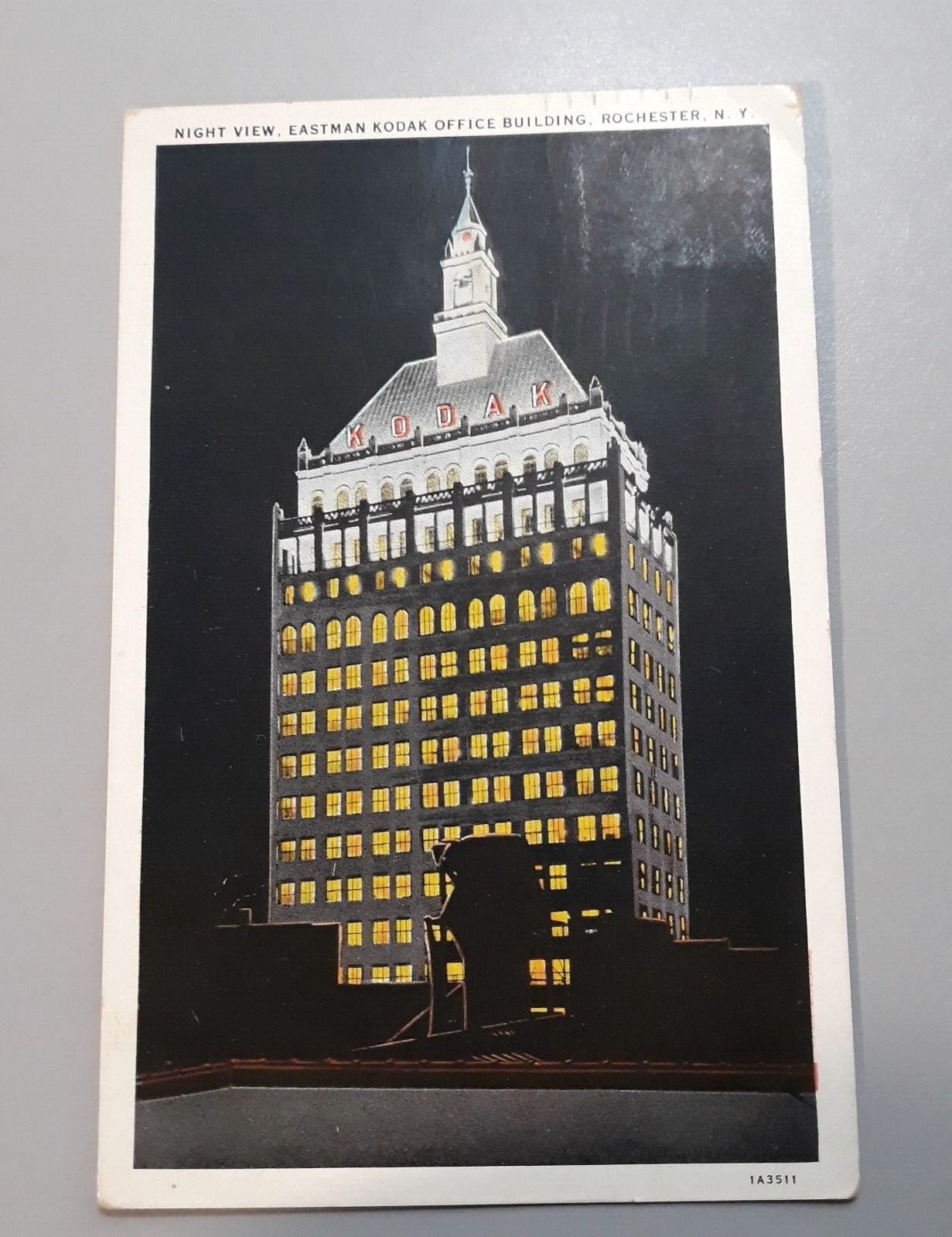 Vintage 1935 Postcard Rochester NY - NIGHT VIEW EASTMAN KODAK OFFICE BUILDING