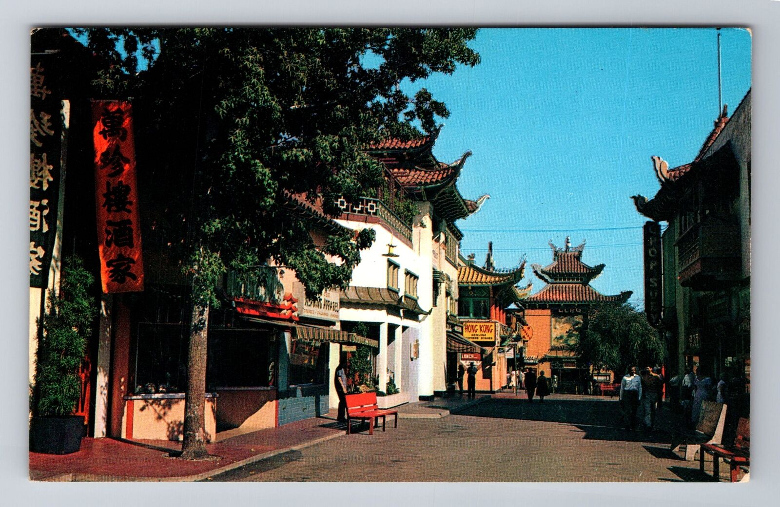 Los Angeles CA-California, New Chinatown, Street Scene, Antique Vintage Postcard