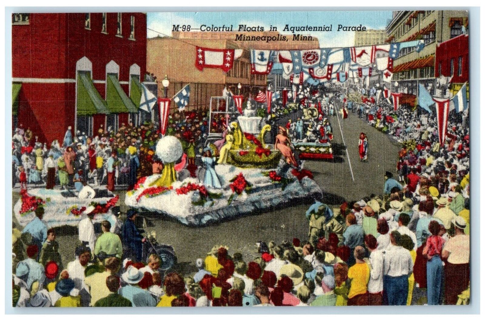 1951 Colorful Floats In Aquatennial Parade Minneapolis Minnesota MN Postcard