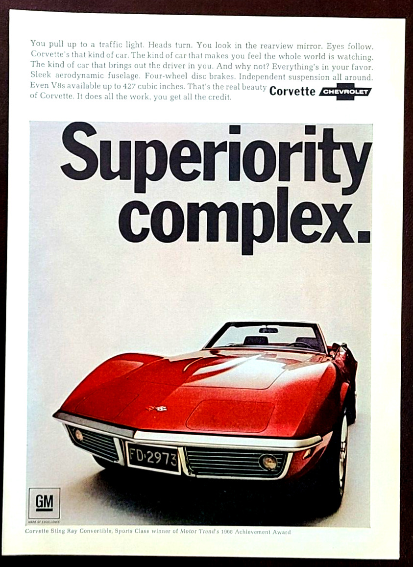 Red Chevy Corvette Convertible Original 1968 Vintage Print Ad
