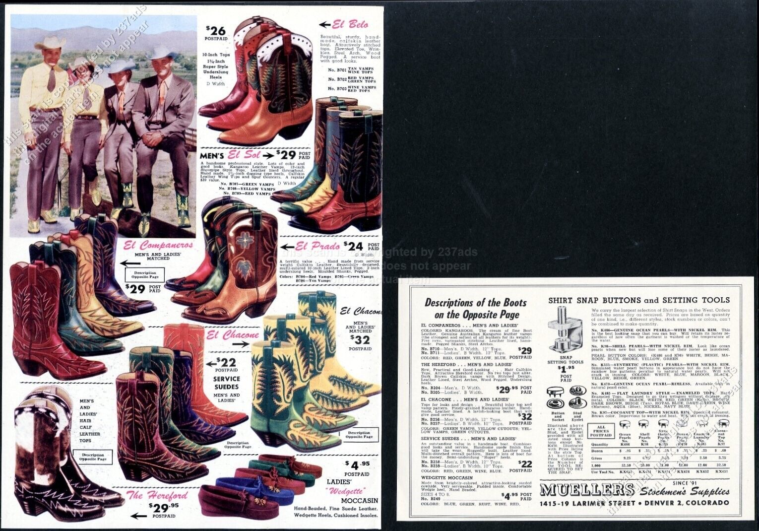 1951 Miller Stockman Denver cowboy boots 20 designs color pix vintage print ad