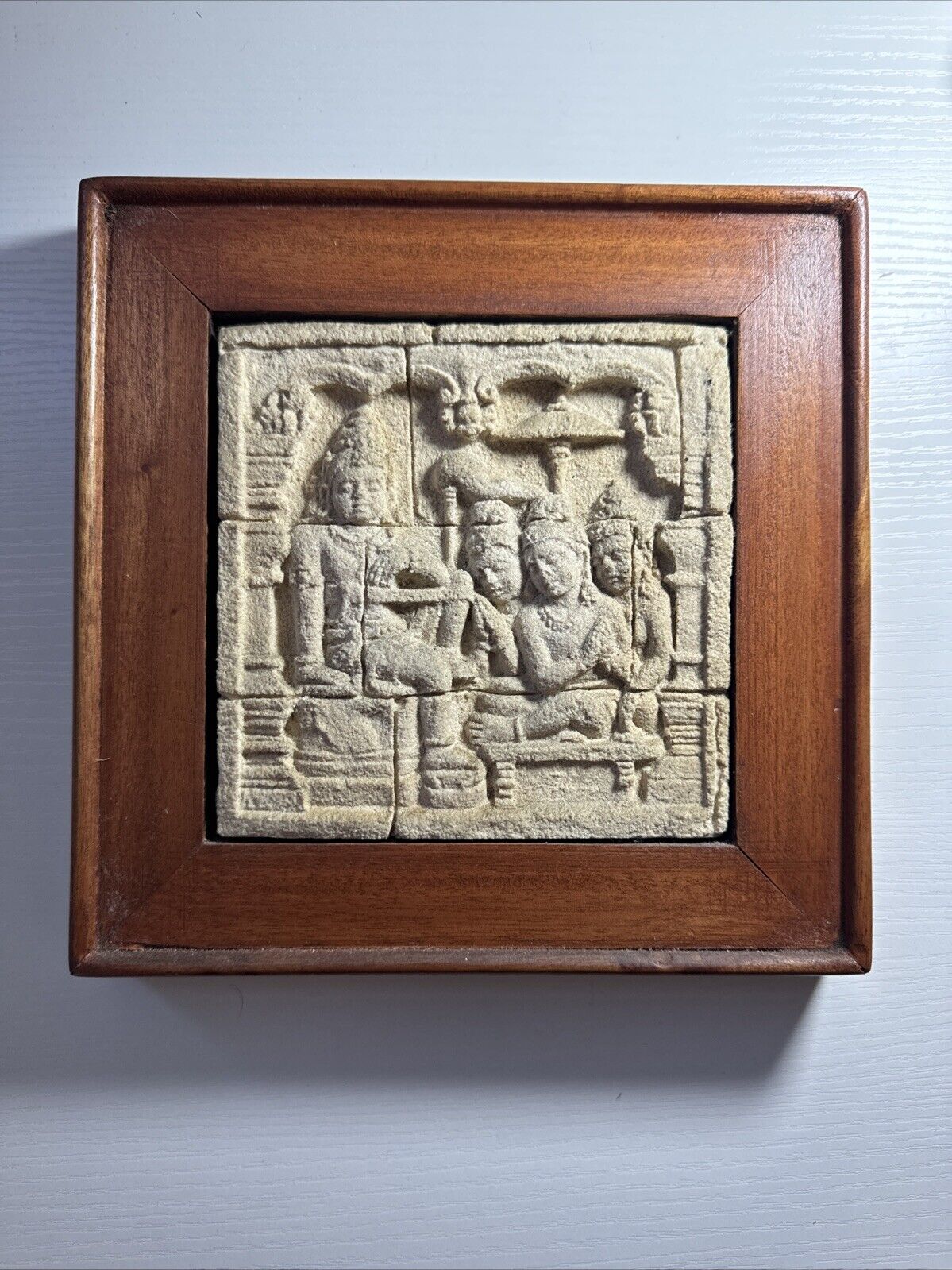 Vintage Stone Panel Carving Island Of Java Borobudur Gods Relief