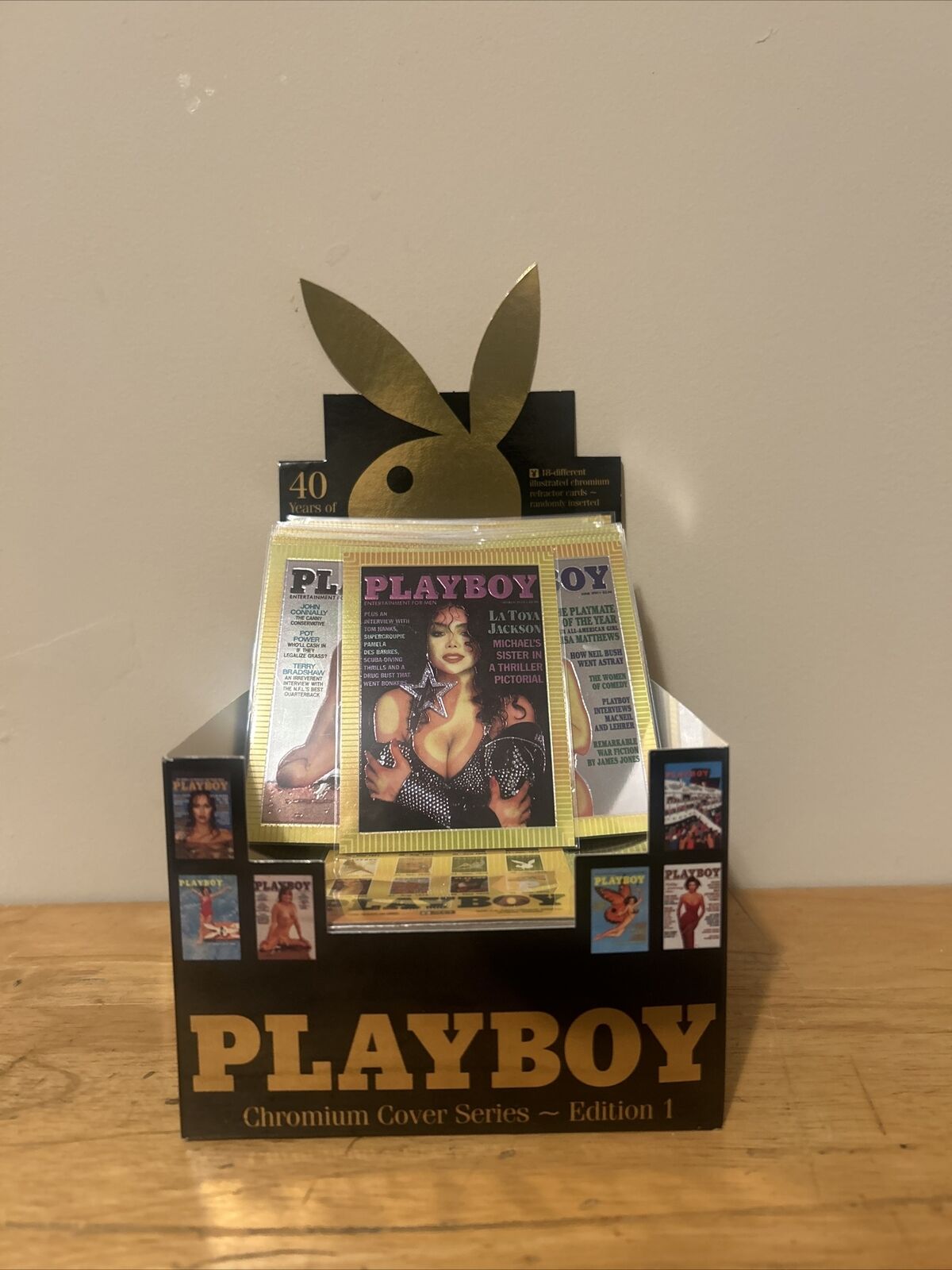 1995 Playboy Chromium Cover Cards Display Box and 65 Cards