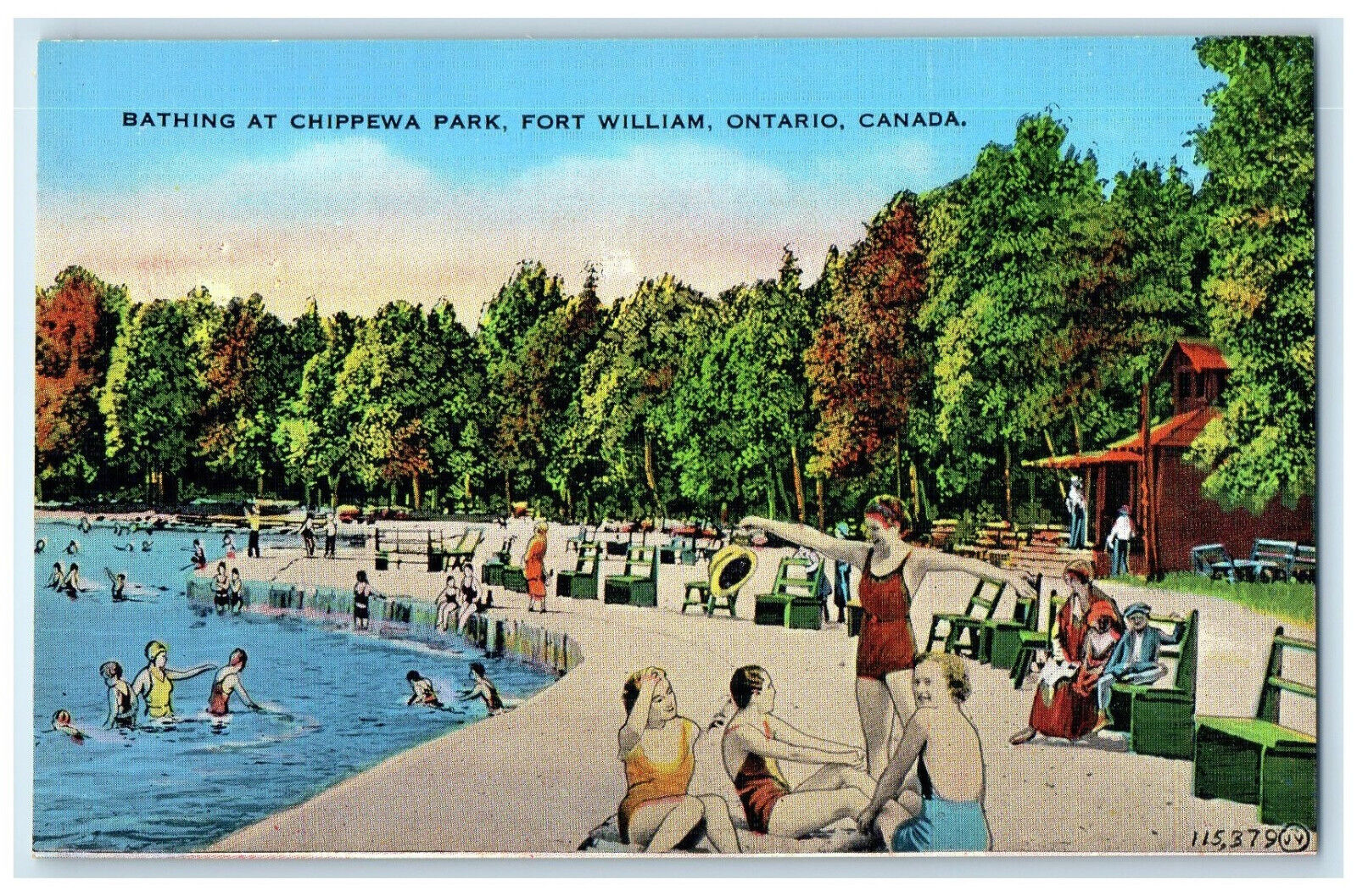 c1950's Bathing at Chippewa Park Fort William Ontario Canada Postcard