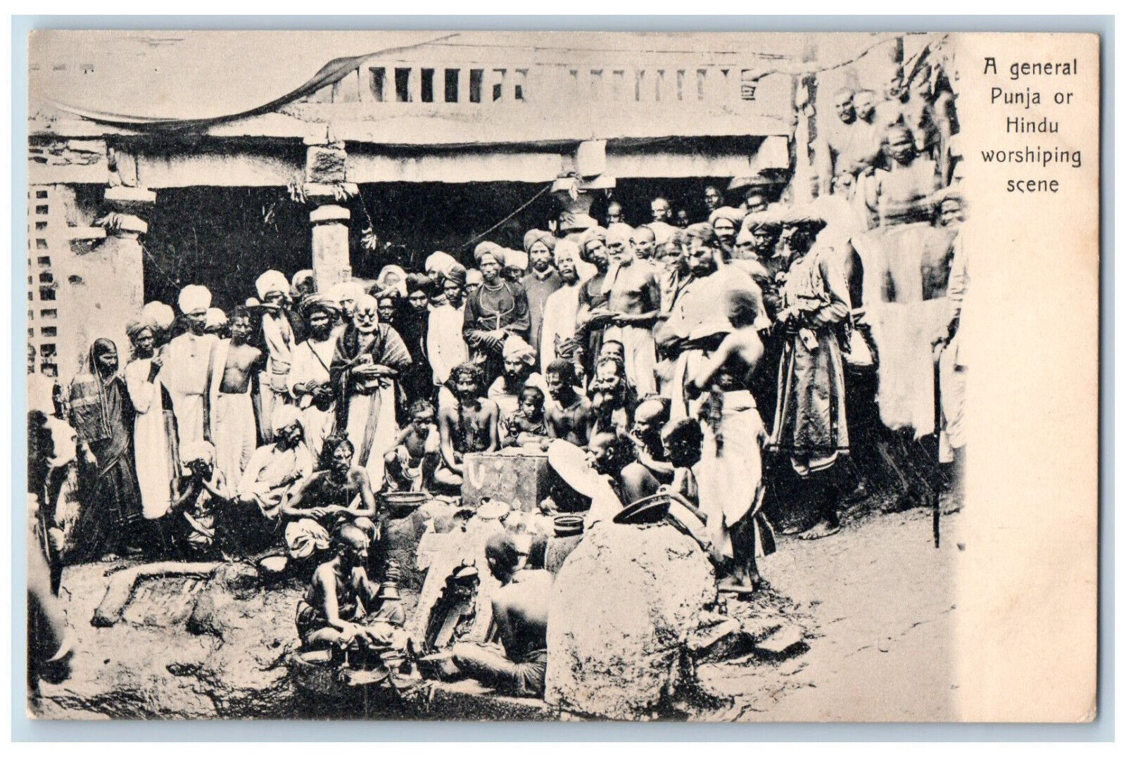 India Postcard A General Punja or Hindu Worshipping Sccene c1940's Vintage
