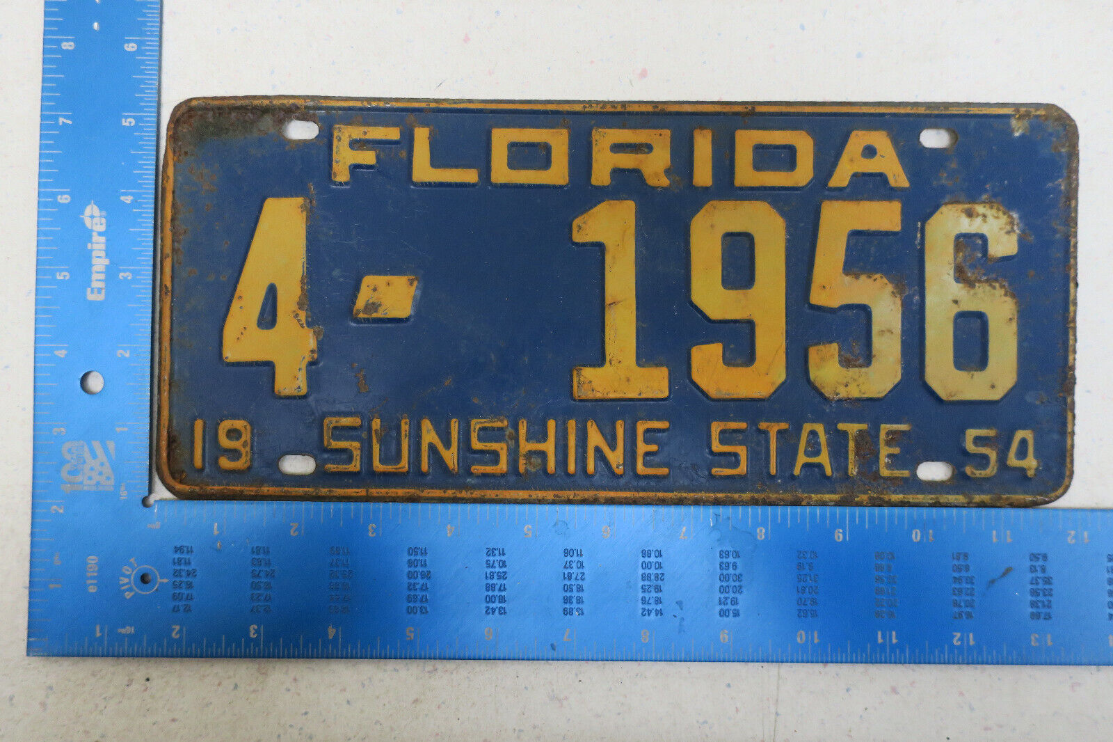 Florida LIcense Plate 1954 Tag FL 54 Pinellas County Sunshine State 4-1956 YEAR