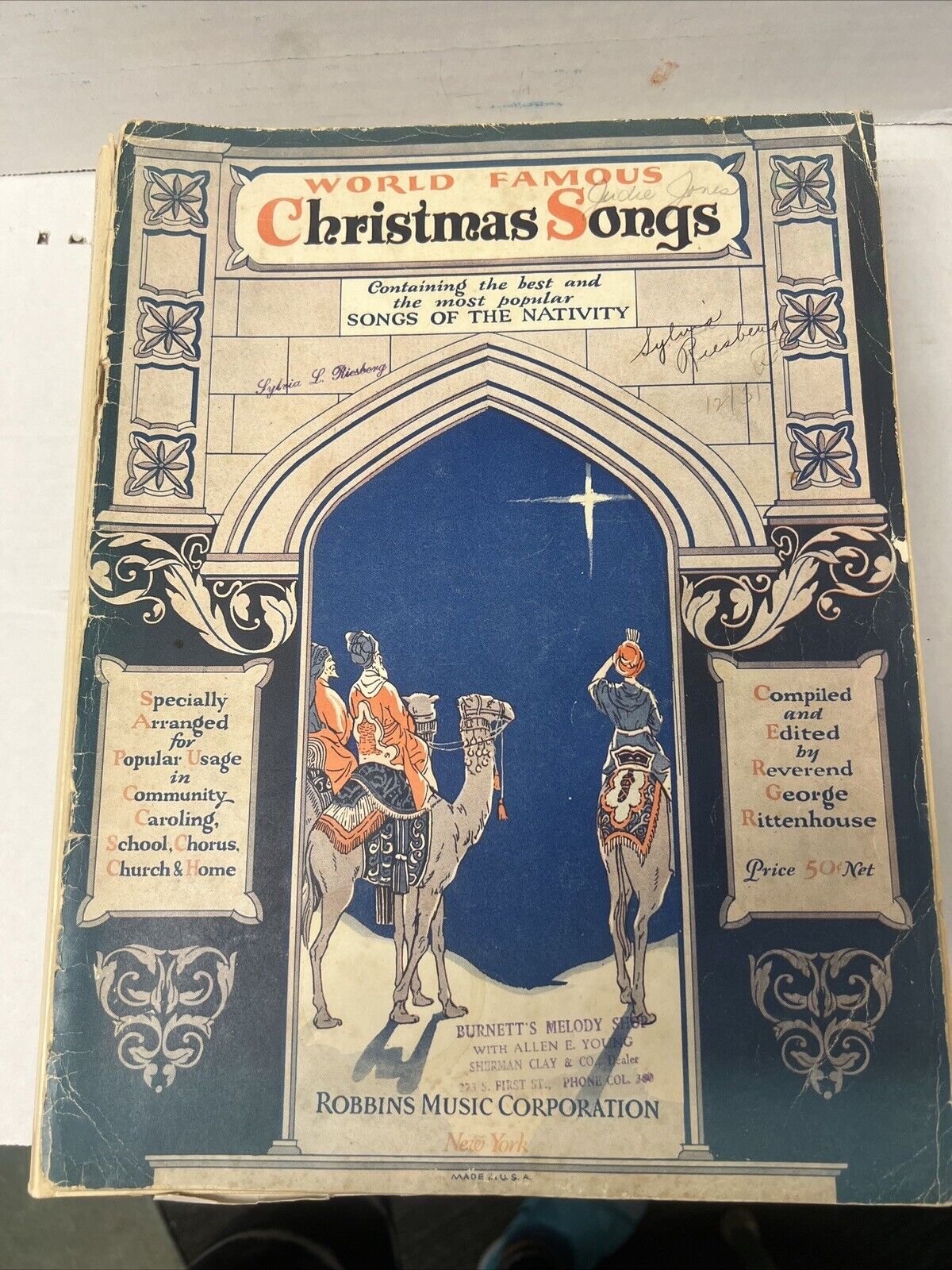 VTG 1929 WORLD FAMOUS CHRISTMAS SONGS CAROLS OF THE NATIVITY GEORGE RITTENHOUSE 