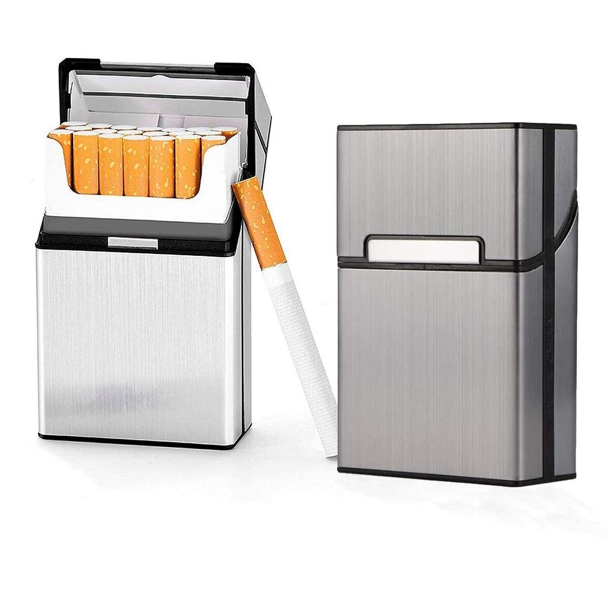 2 Pack Cigarette Case Magnetic Brushed Aluminum Case King Size 20 Capacity 85mm