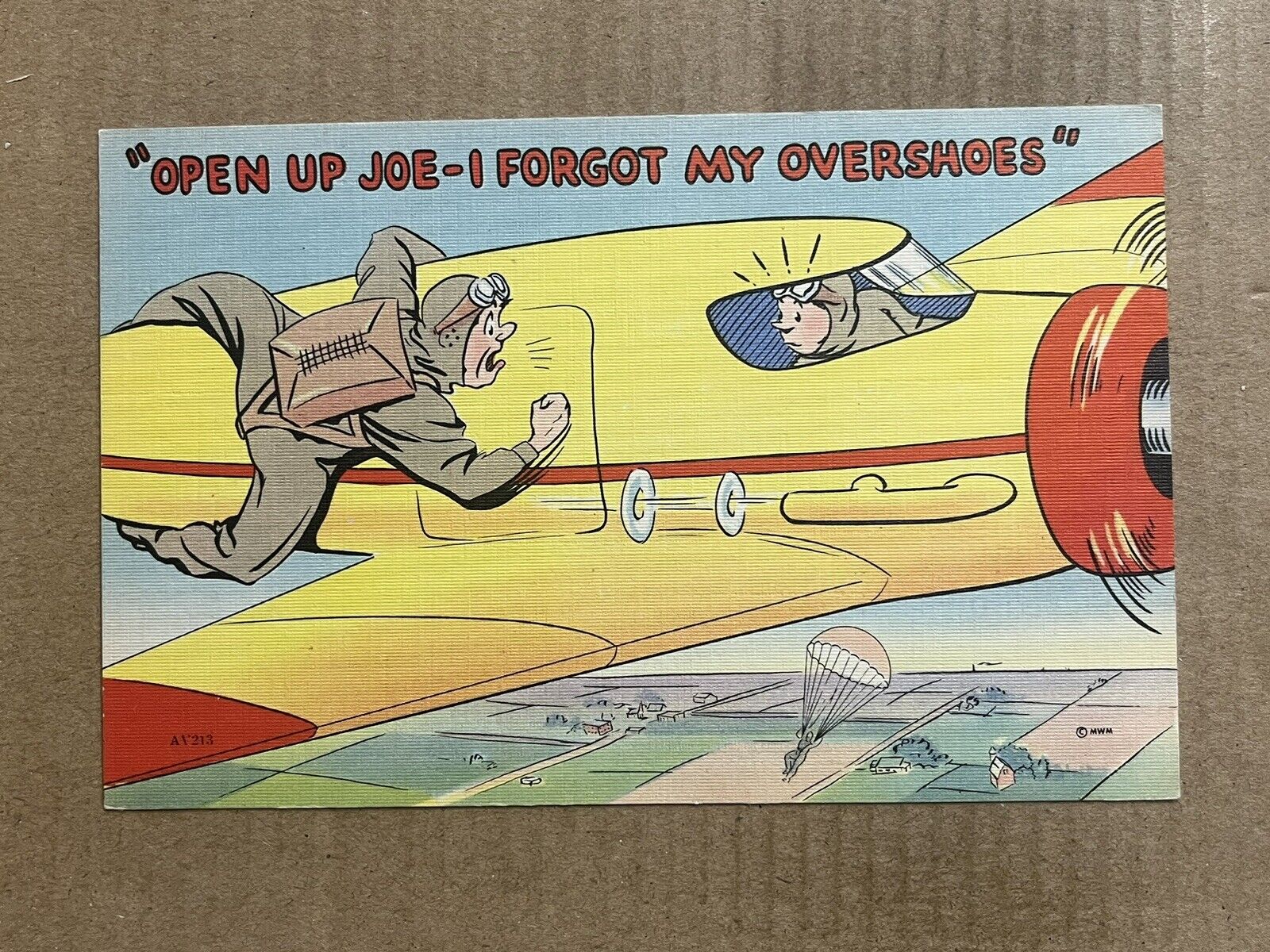 Postcard Comic Military Humor WWII Army Soldier Paratrooper Parachute Vintage PC