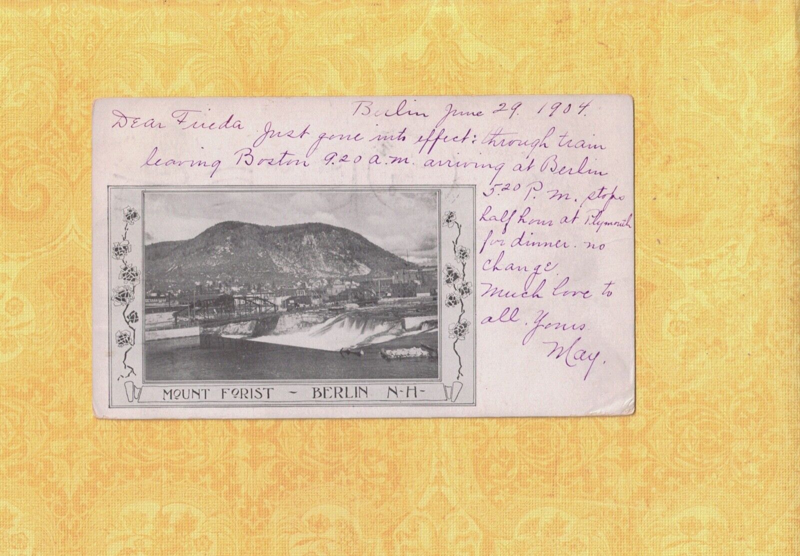 NH Berlin 1904 antique postcard MOUNT FORIST to Boston Mass Rosenthal