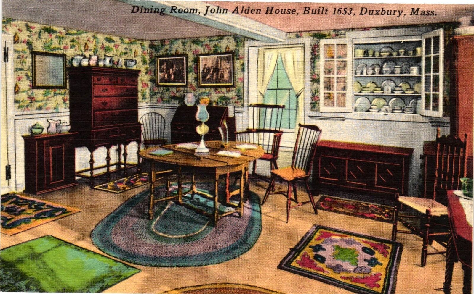 Vintage Postcard- Dinning Room, John Alden House, Duxbury, MA. Early 1900s