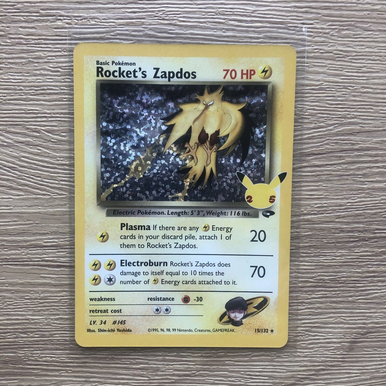 Pokemon Rocket’s Zapdos 25th Celebrations Holo Trading Card # 15/132 Collectible