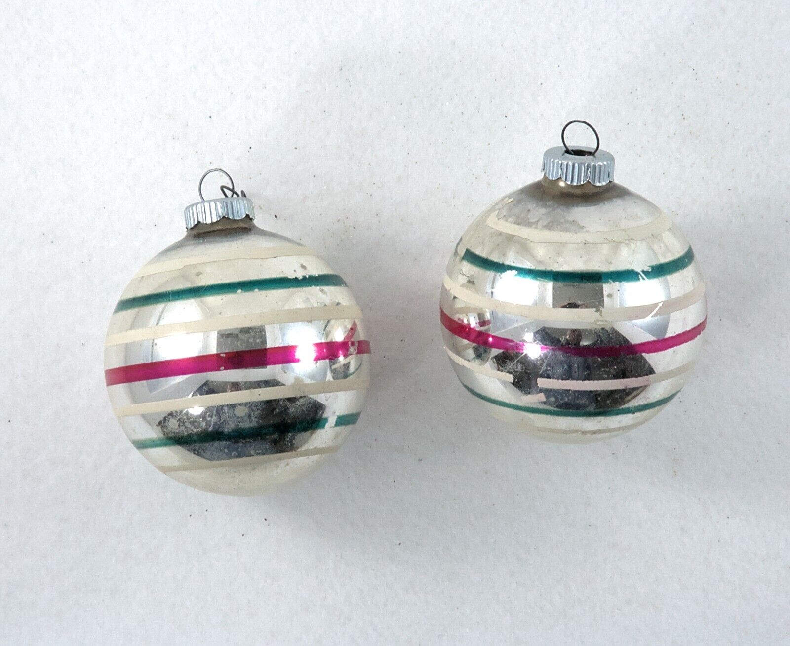 Christmas Ornaments Shinny Brite USA Stripped (Lot of 2) 1950\'s Vintage