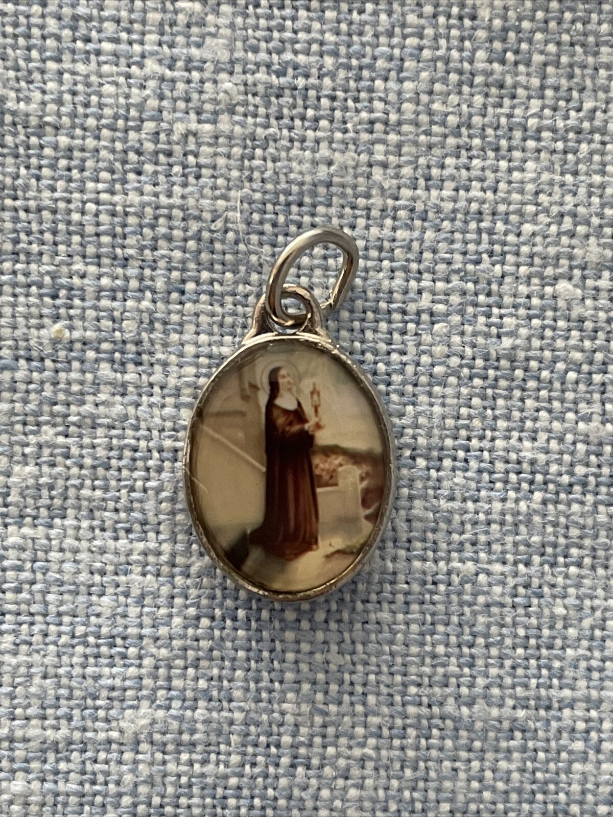 Saint St. Clare of Assisi Religious Medal Pendant Charm | Silver Tone