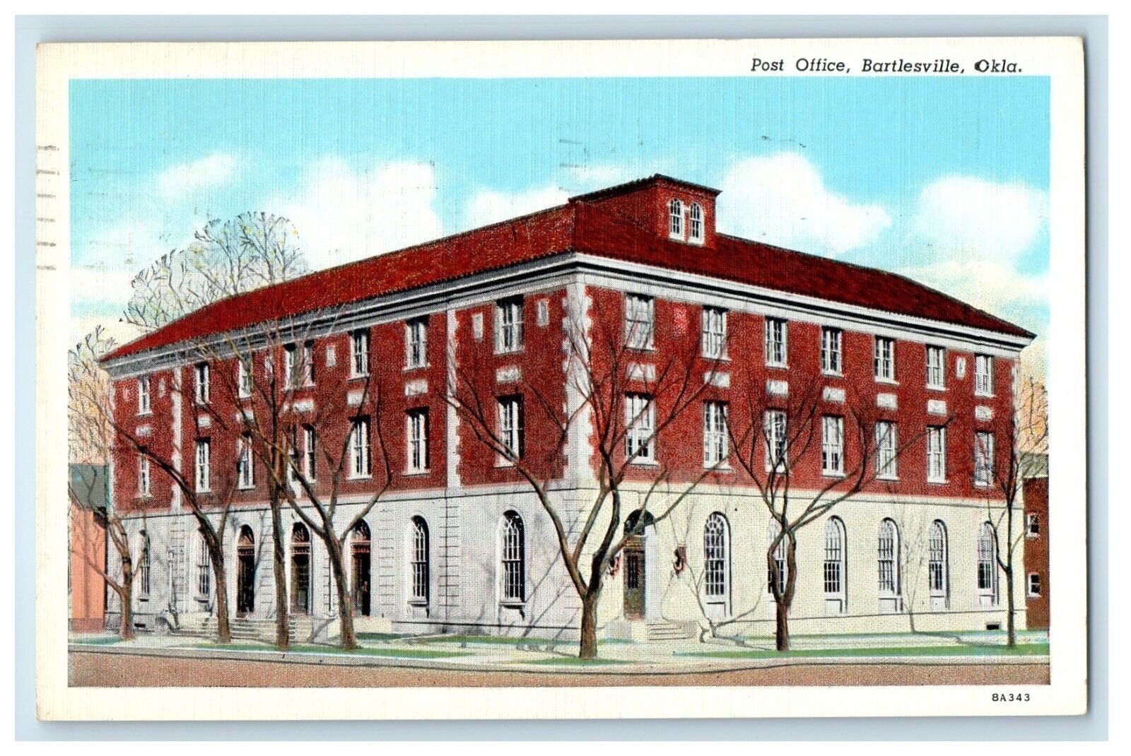1939 View Of Post Office Bartlesville Oklahoma OK Posted Vintage Postcard