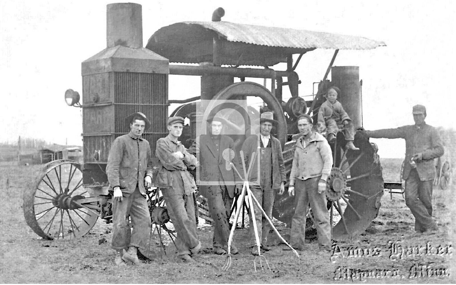 Men Posing Farm Tractor Threshing Maynard Minnesota MN Reprint Postcard