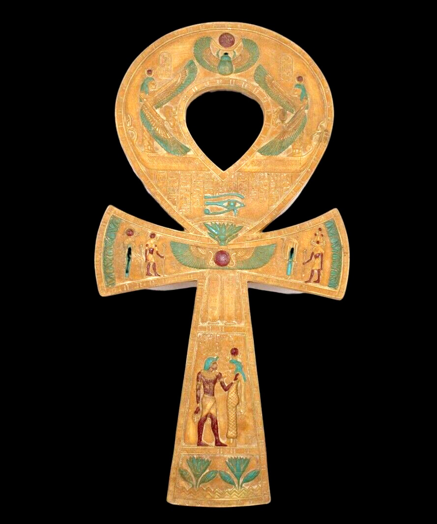 LARGE RARE ANCIENT EGYPTIAN ANTIQUE King Tut Ankh Key Of Life with Isis ,Scarab