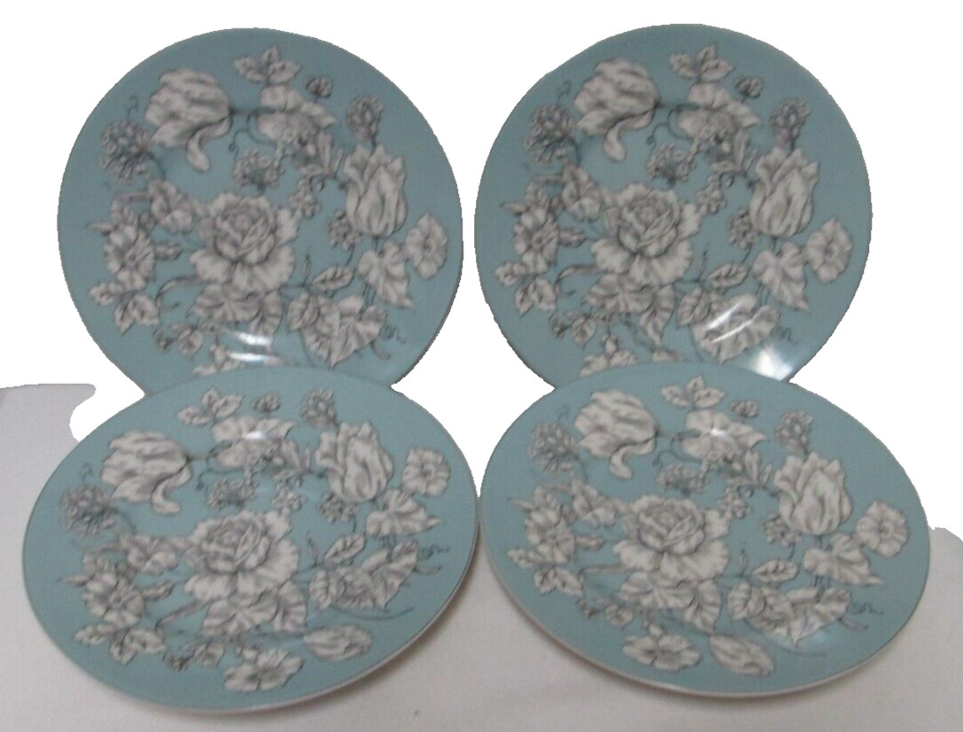 222 Fifth Country light Blue Toile Salad Side Dessert plate Set 4 micro dish