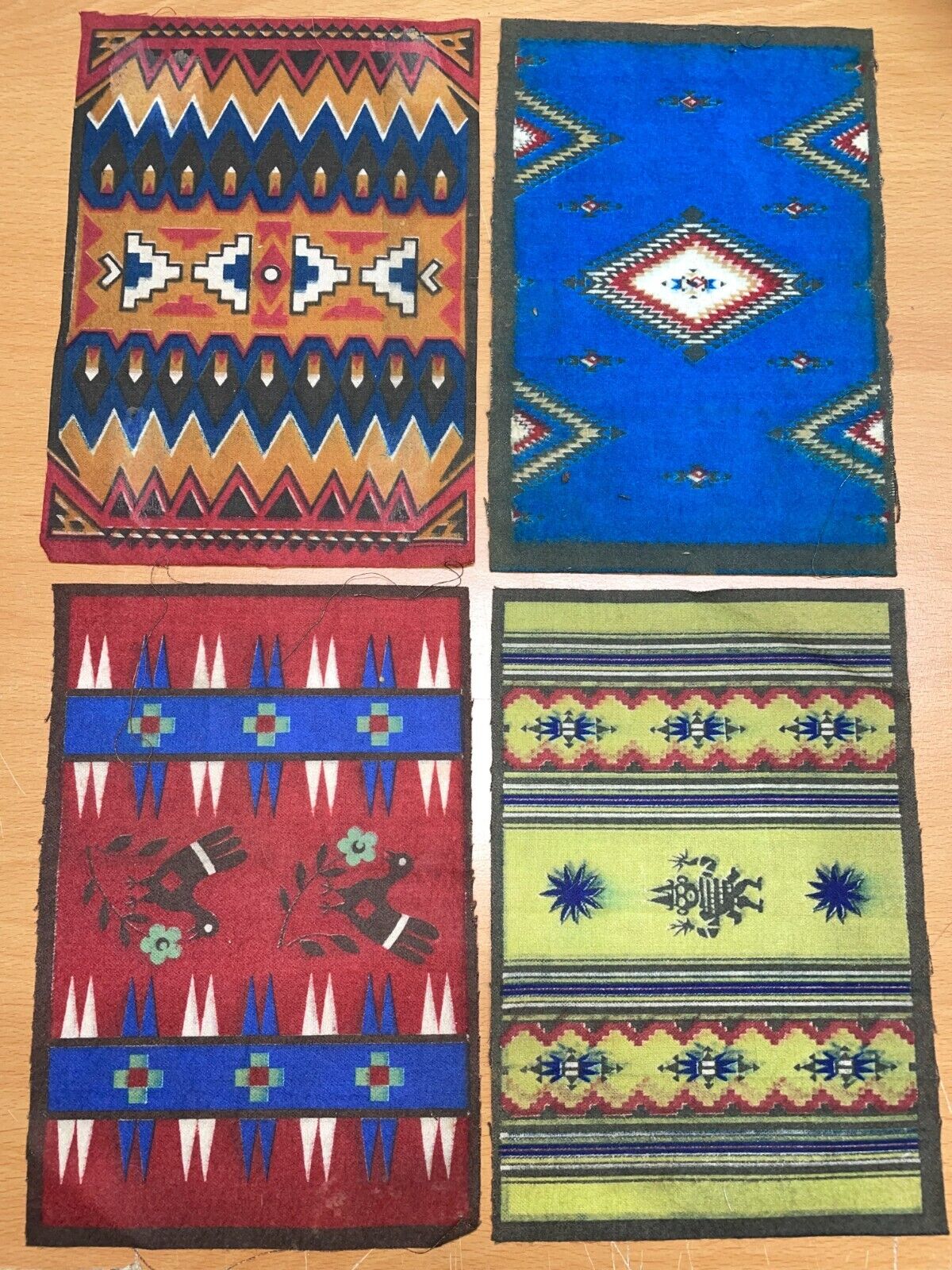 4 Vintage tobacco cigar box felt Native American Indian rug patterns 8 x 5.5\