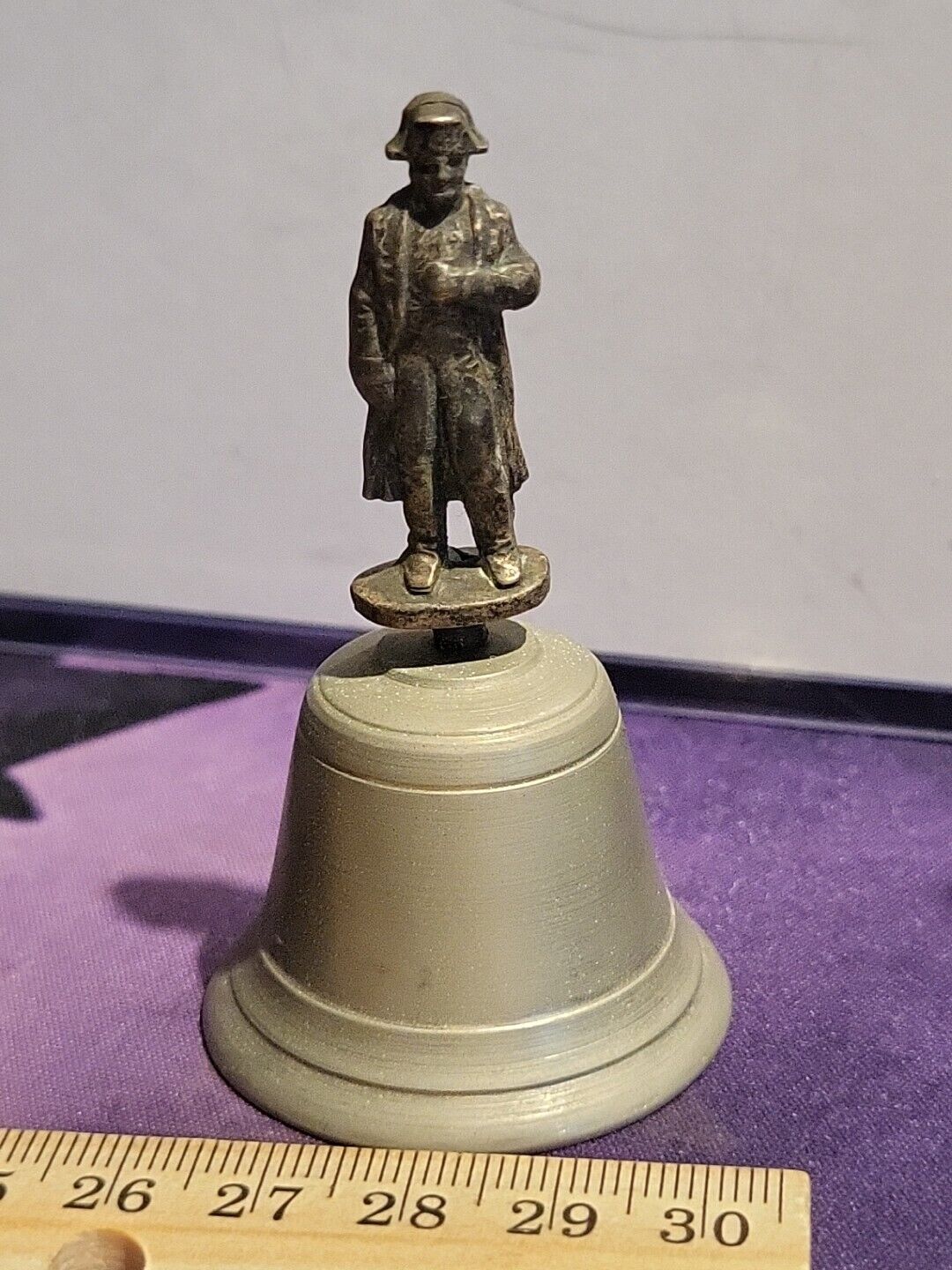 vintage napoleon Pewter Bell With Brass Figure  